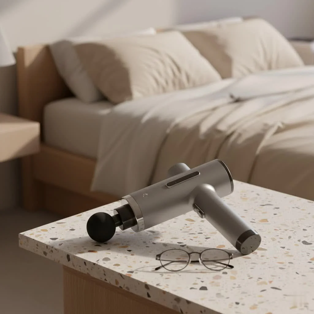 Vybe Pro massage gun with various attachments