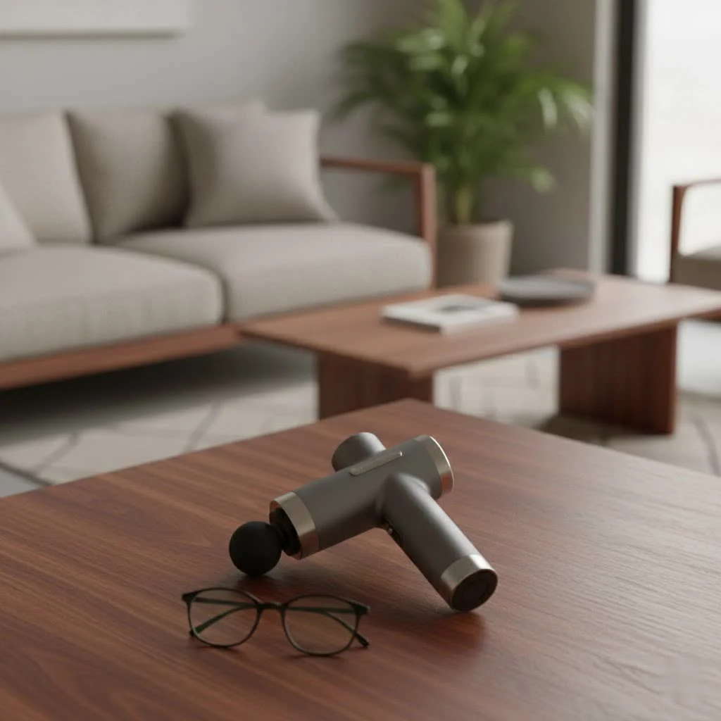 FitRx massage gun with various attachments